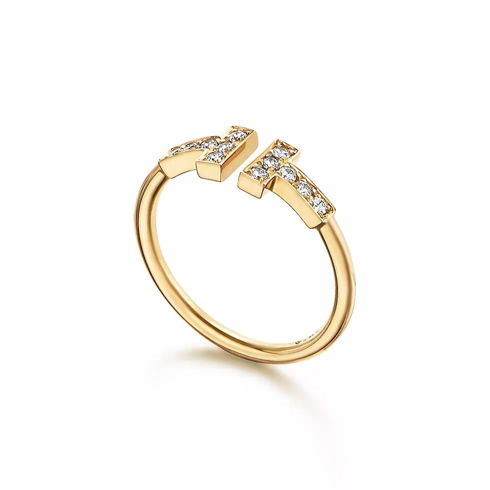 Tiffany Style T Motif Cubic Zirconia 18K Gold-Plated Ring detail view 8