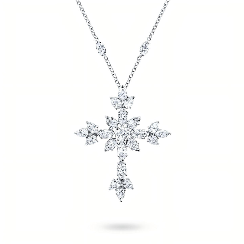 Harry Winston Style Snowflake Cross Cubic Zirconia Necklace - Snowflake Cross Necklace