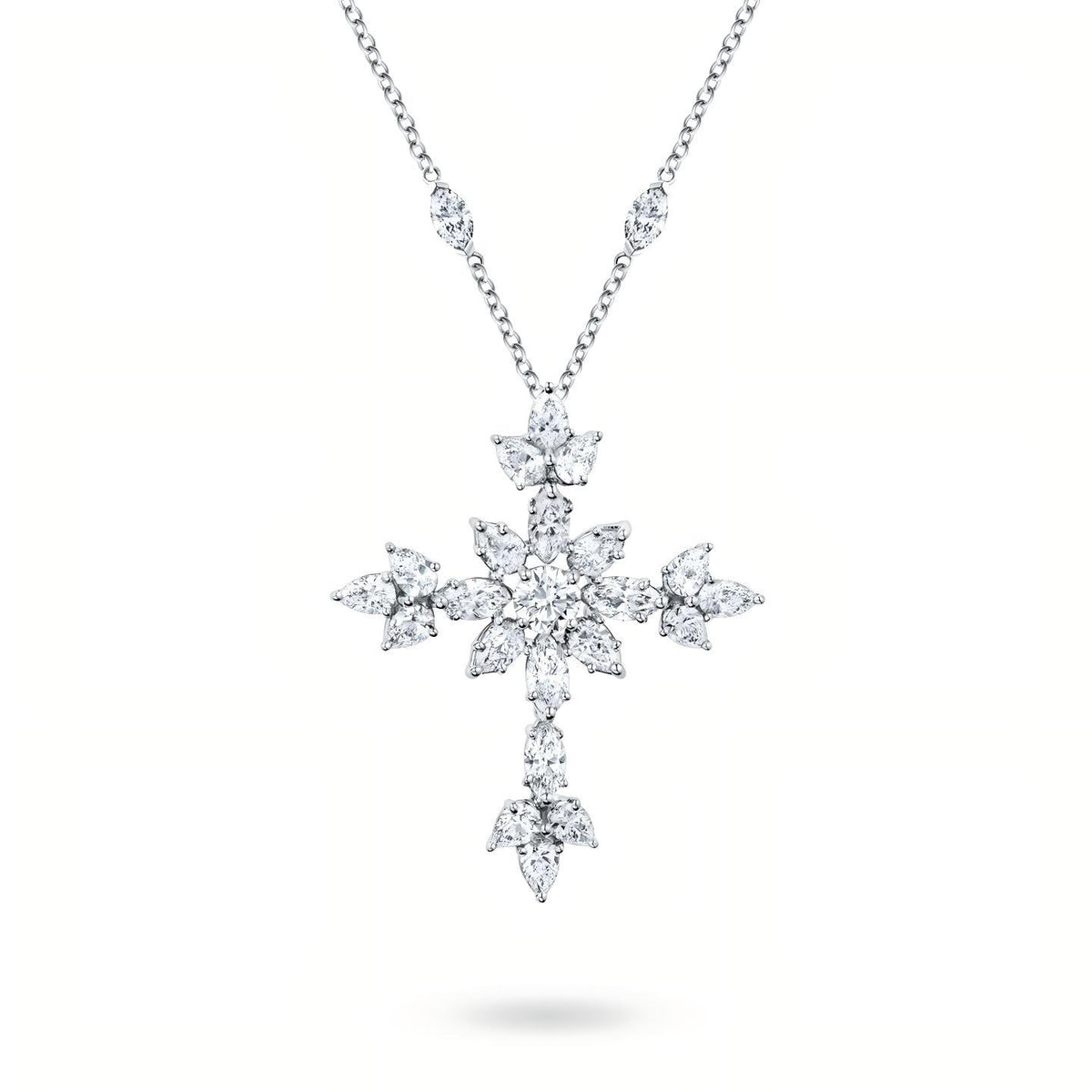 Harry Winston Style Snowflake Cross Cubic Zirconia Necklace - Snowflake Cross Necklace