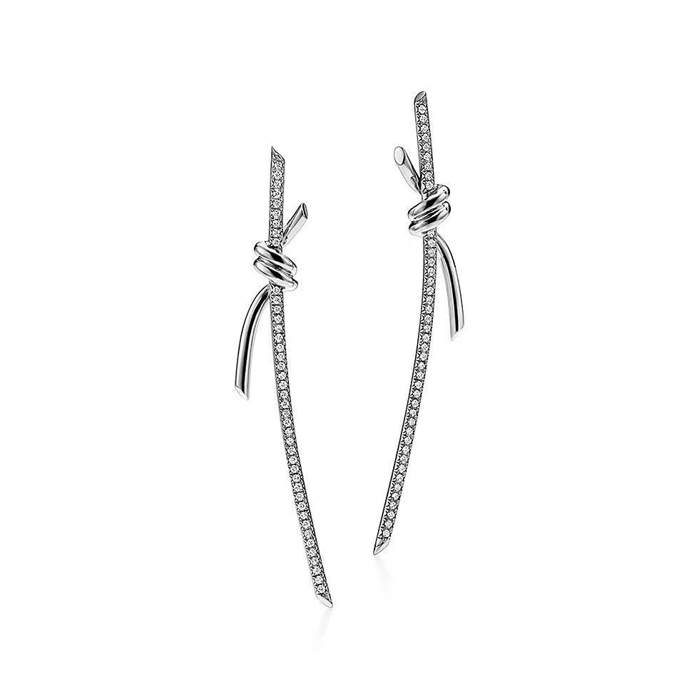 Tiffany Style Knot Cubic Zirconia 18K Gold-Plated Earrings detail view 7