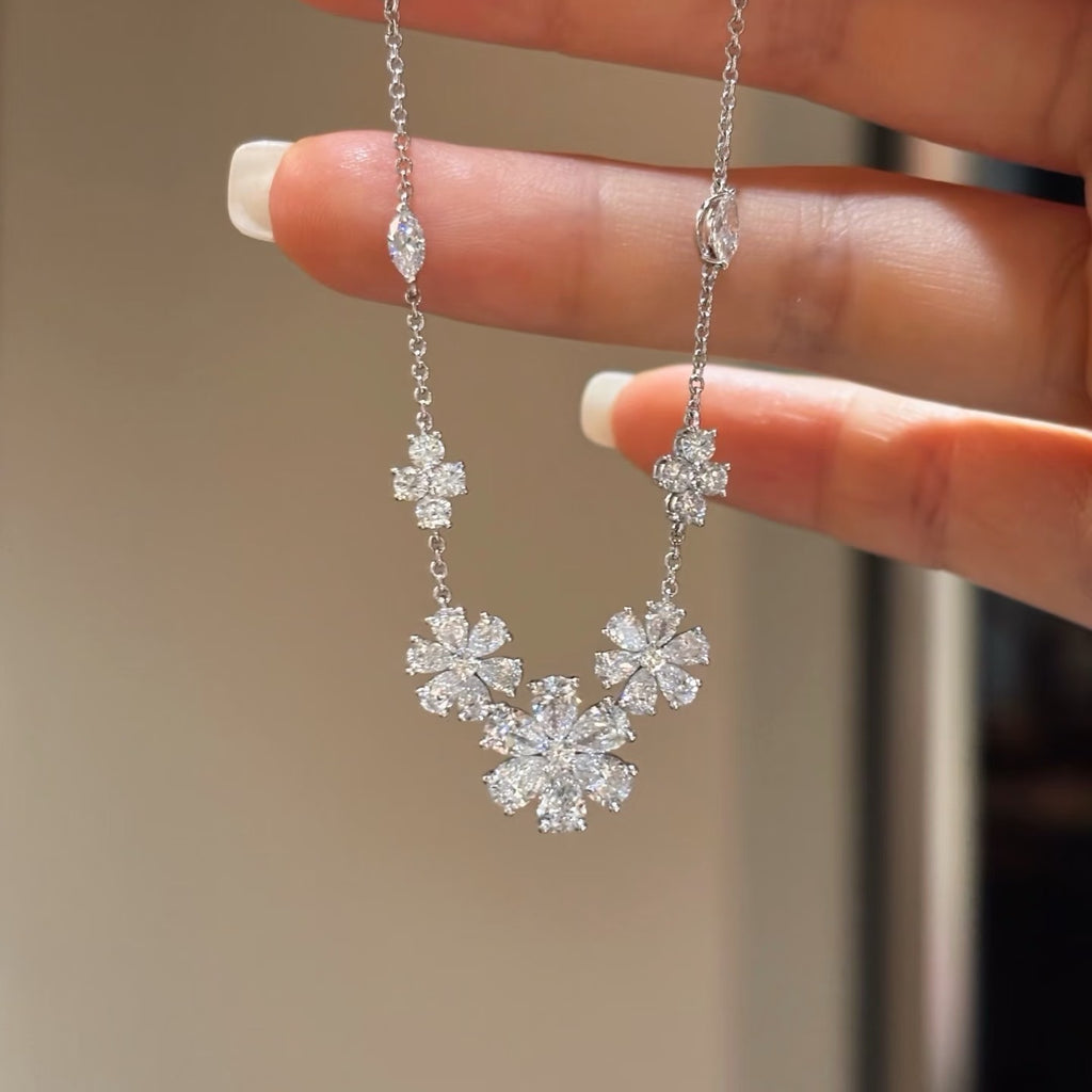 Harry Winston Style Forget-Me-Not Floral Cubic Zirconia Necklace detail view 2