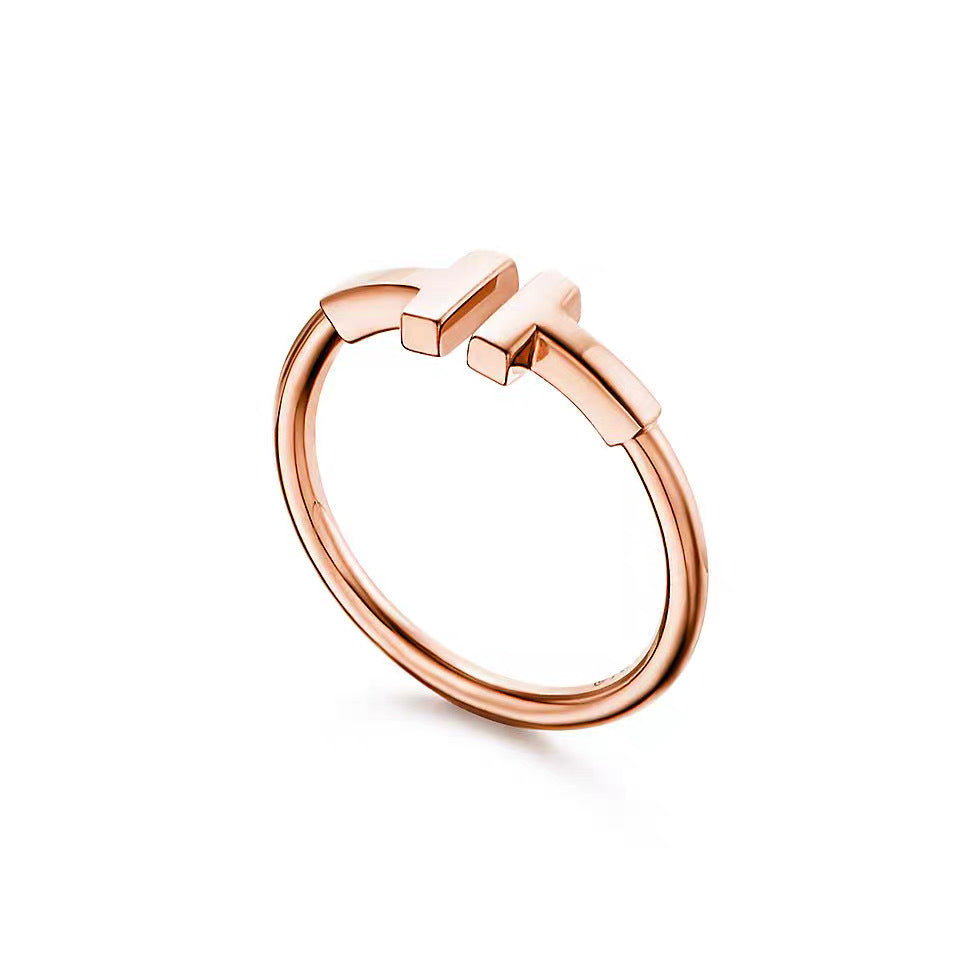 Tiffany Style T Motif Cubic Zirconia 18K Gold-Plated Ring detail view 5