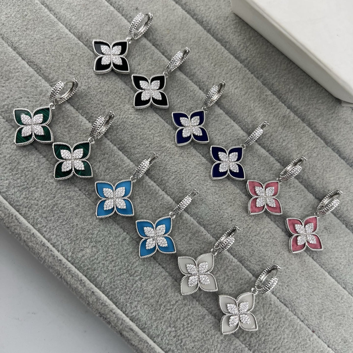 Roberto Coin Style Four-Leaf Clover Cubic Zirconia Earrings detail view 3