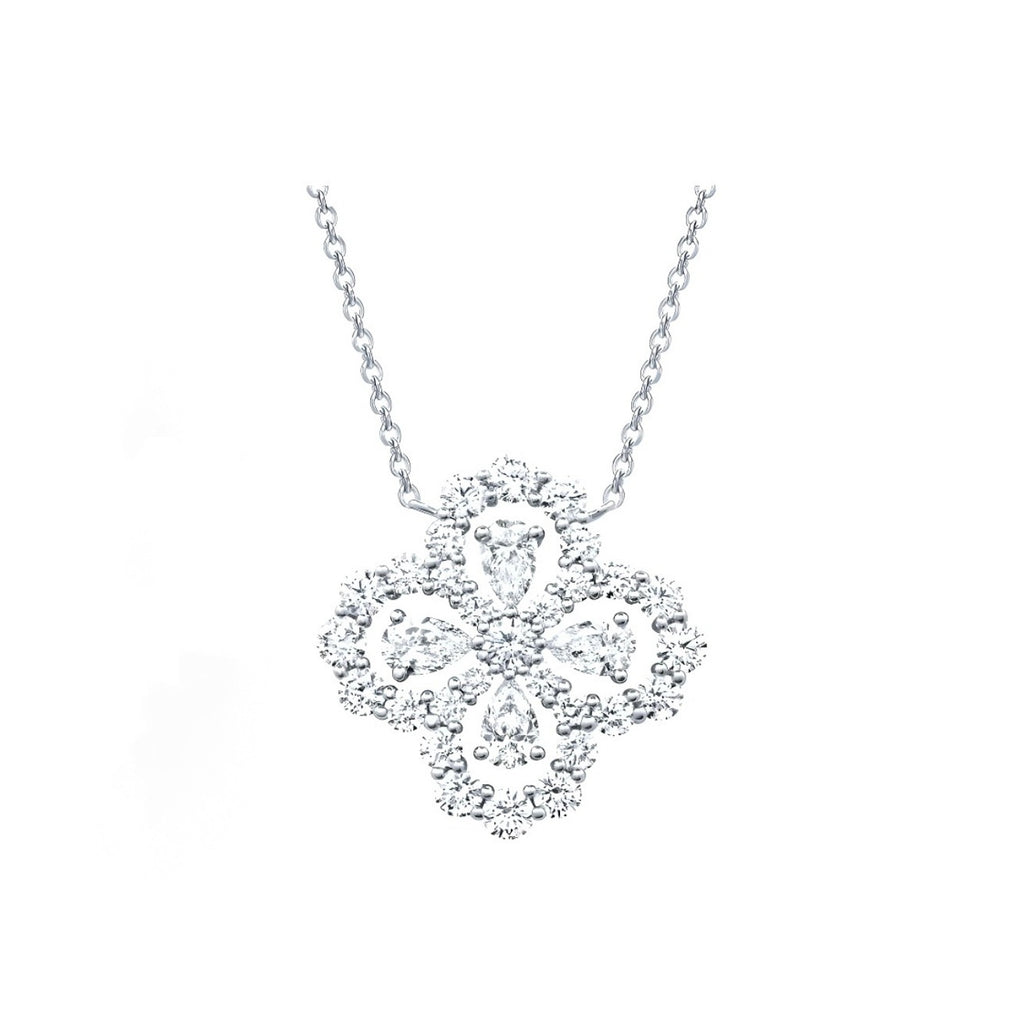 Harry Winston Style Four-Leaf Clover Cubic Zirconia Necklace - Clear Pavé