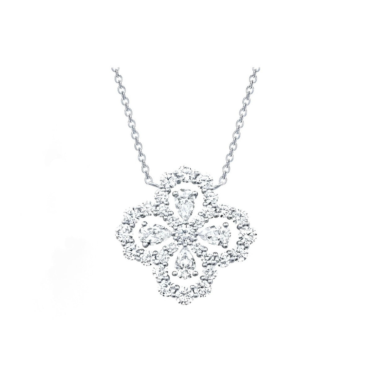 Harry Winston Style Four-Leaf Clover Cubic Zirconia Necklace - Clear Pavé