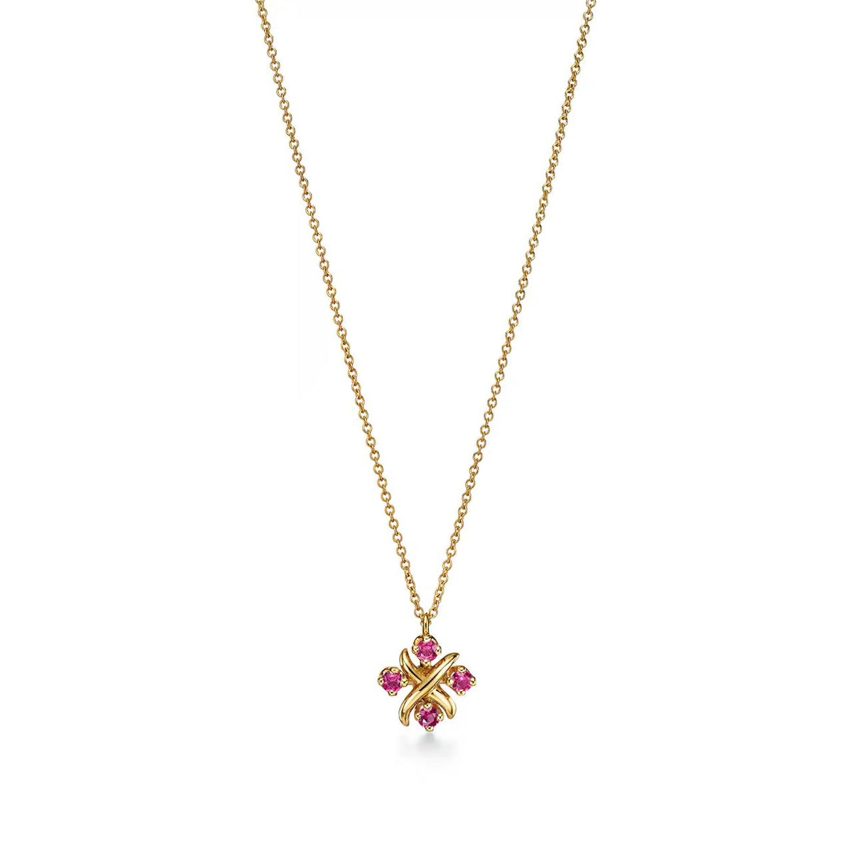 Tiffany Style Four-Leaf Clover Cubic Zirconia 18K Gold-Plated Necklace - Red Cubic Zirconia Rose Gold Tone