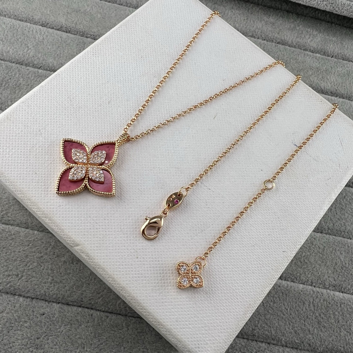 Roberto Coin Style Four-Leaf Clover Cubic Zirconia Necklace detail view 17