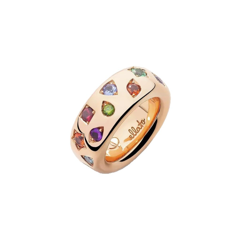 Pomellato Style Multicolor Stone Cubic Zirconia 18K Gold-Plated Ring detail view 4