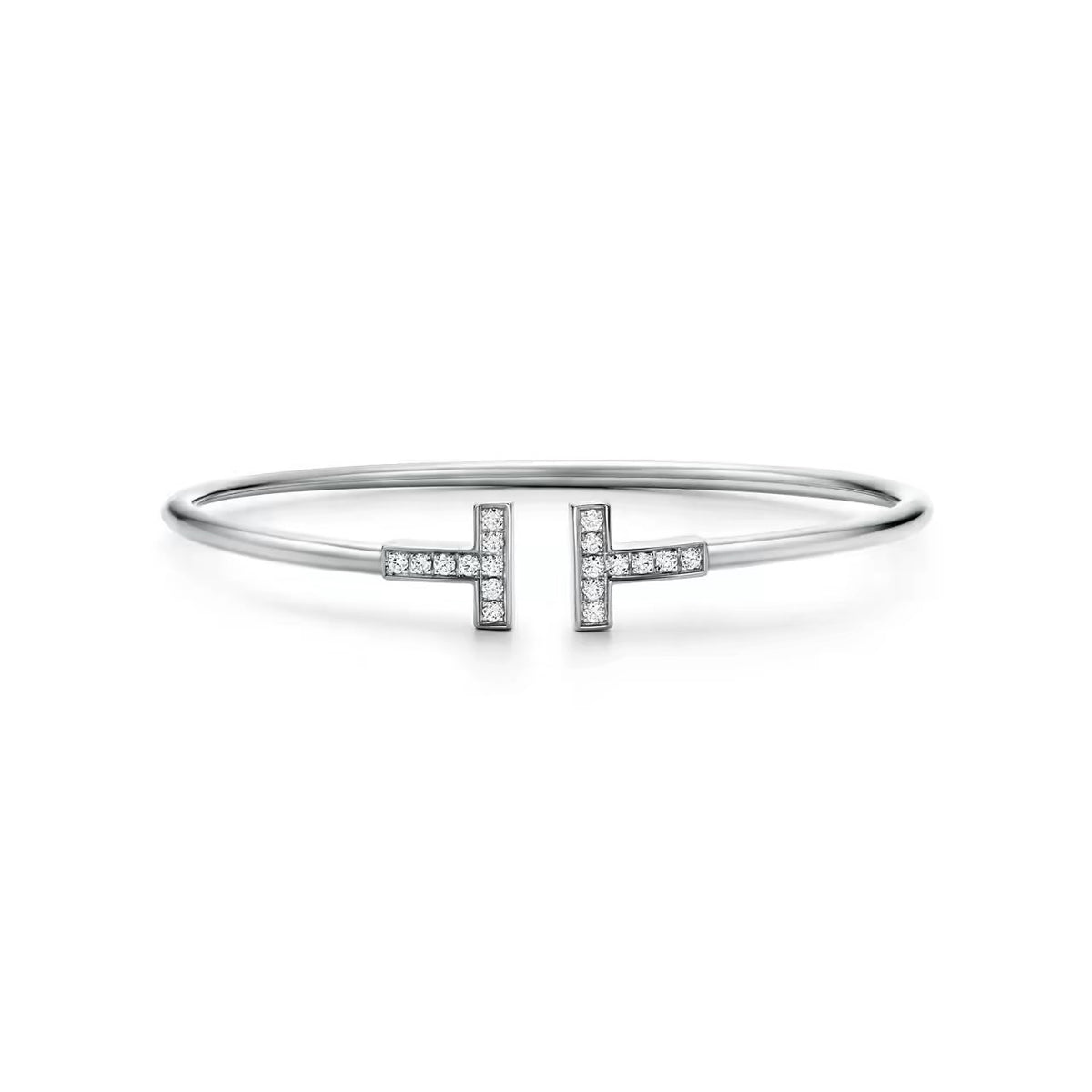 Tiffany Style T Motif Cubic Zirconia Bangle detail view 11