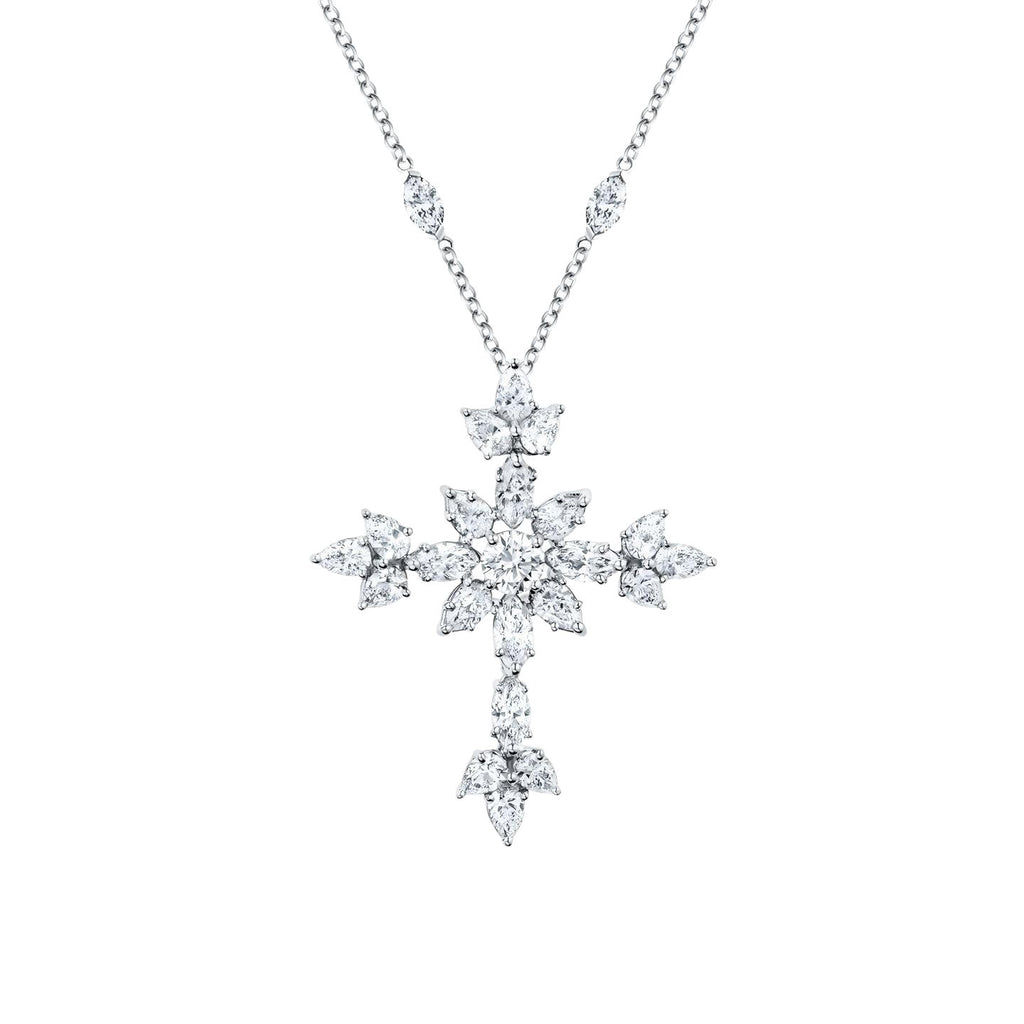 Harry Winston Style Snowflake Cross Cubic Zirconia Necklace detail view 4