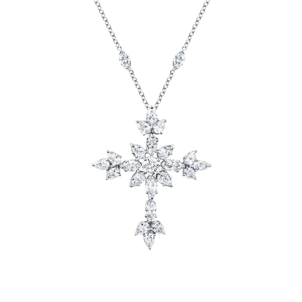 Harry Winston Style Snowflake Cross Cubic Zirconia Necklace detail view 4