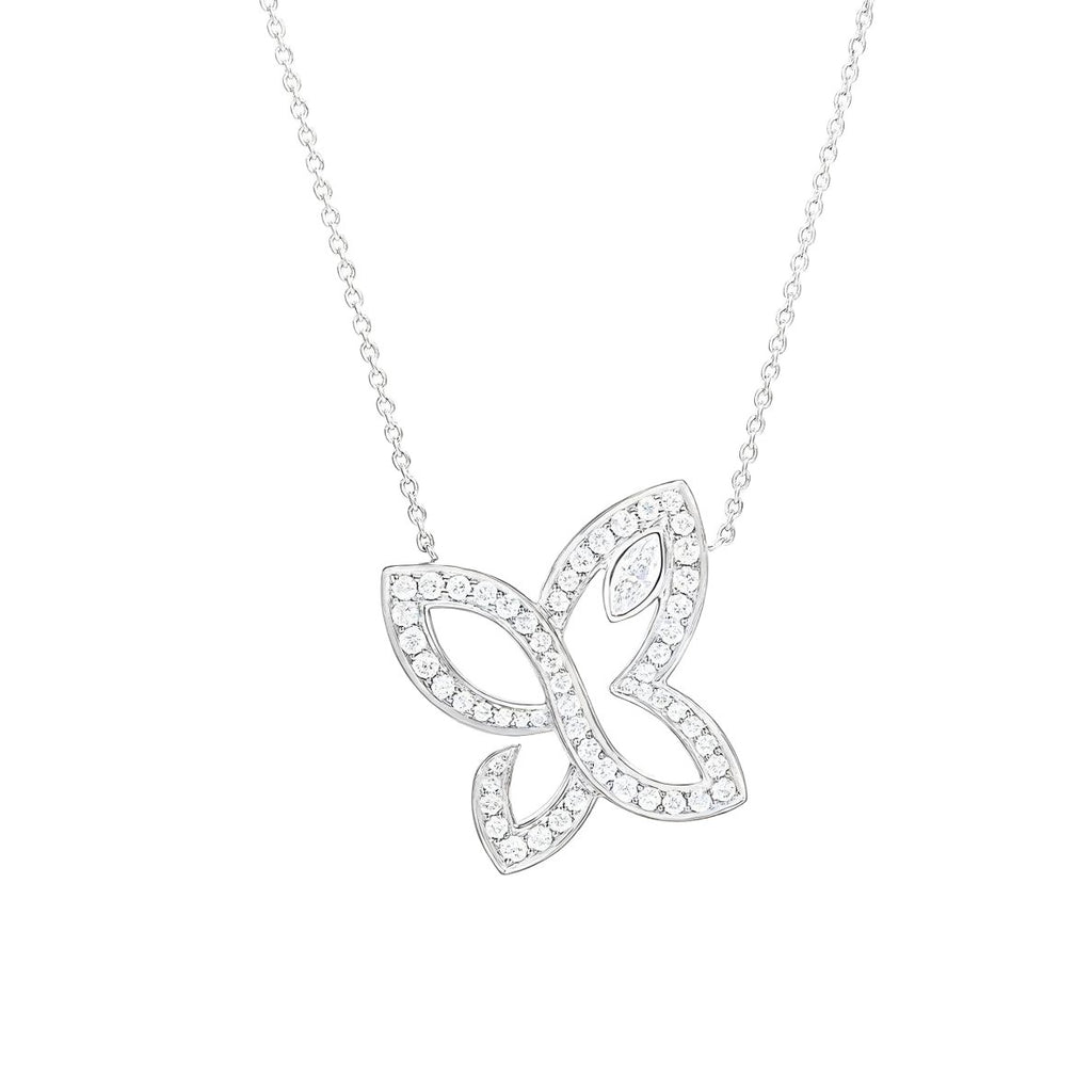 Harry Winston Style Butterfly Lily Cubic Zirconia Necklace detail view 4