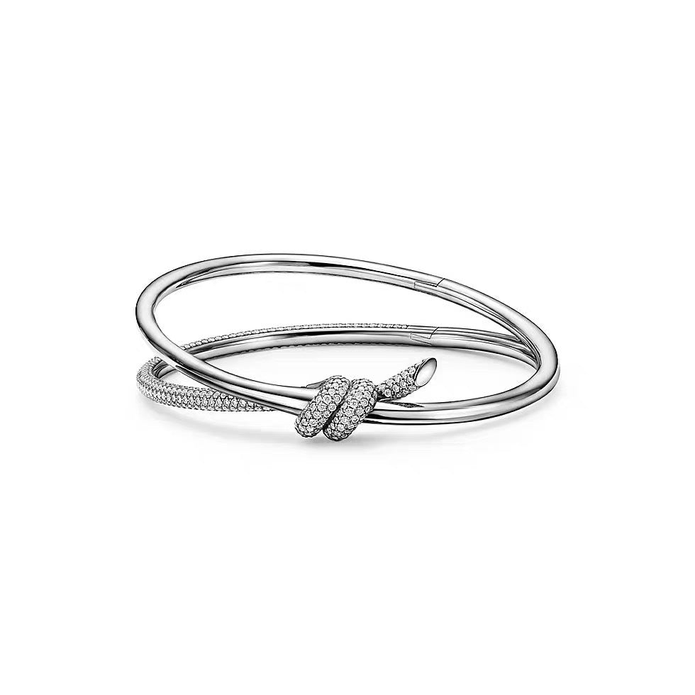 Tiffany Style Knot Cubic Zirconia 18K Gold-Plated Bangle detail view 5