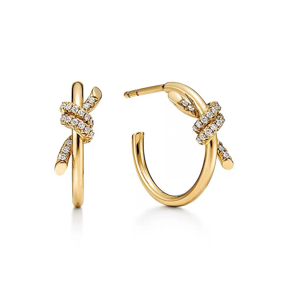 Tiffany Style Knot Cubic Zirconia 18K Gold-Plated Earrings detail view 9