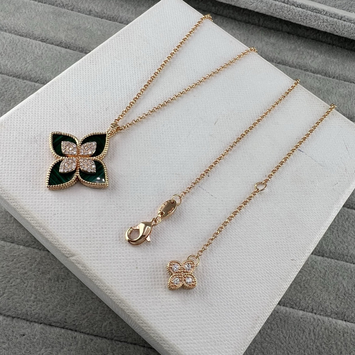 Roberto Coin Style Four-Leaf Clover Cubic Zirconia Necklace detail view 8
