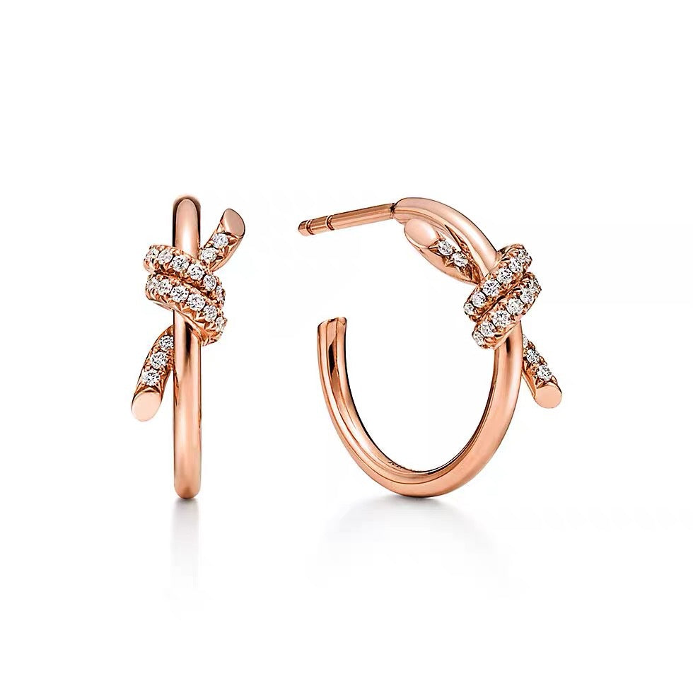 Tiffany Style Knot Cubic Zirconia 18K Gold-Plated Earrings detail view 8
