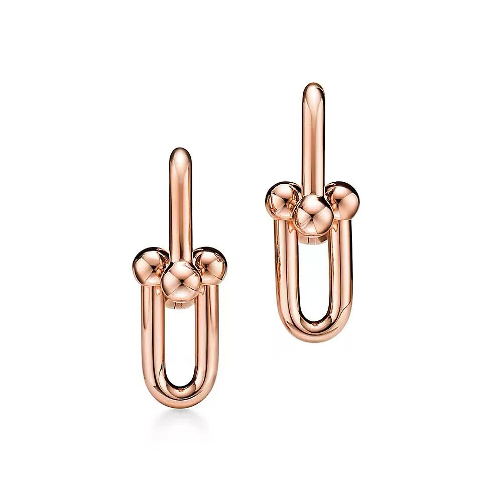 Tiffany Style Horseshoe 18K Gold-Plated Earrings - Horseshoe Huggie Earrings Rose Gold Tone