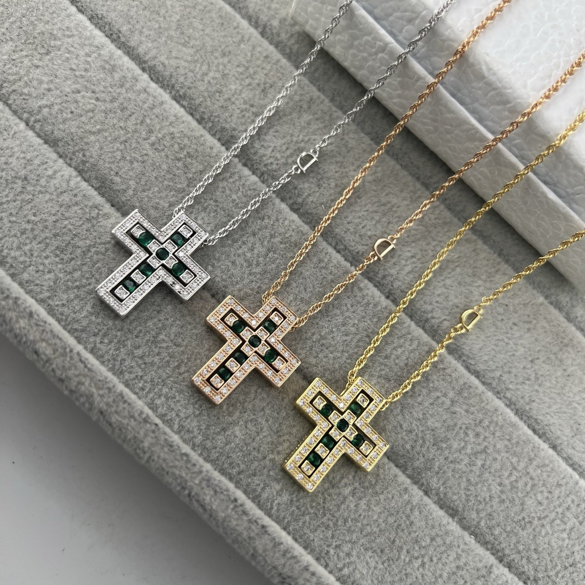 Damiani Style Cross Cubic Zirconia White-Gold-Plated Necklace detail view 3