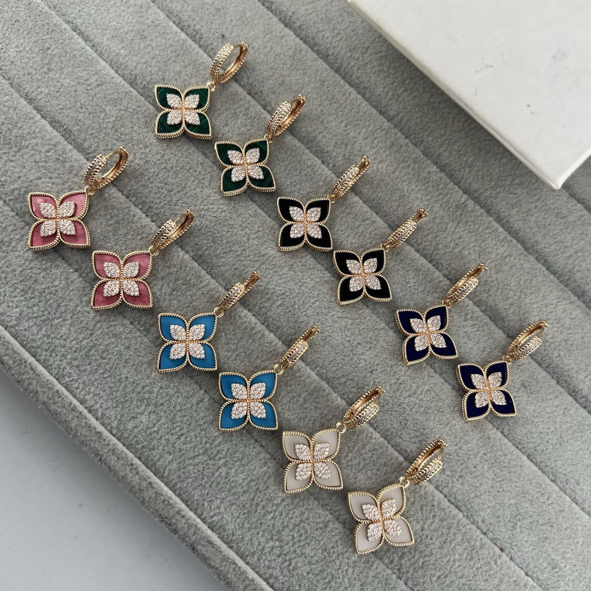 Roberto Coin Style Four-Leaf Clover Cubic Zirconia Earrings detail view 1