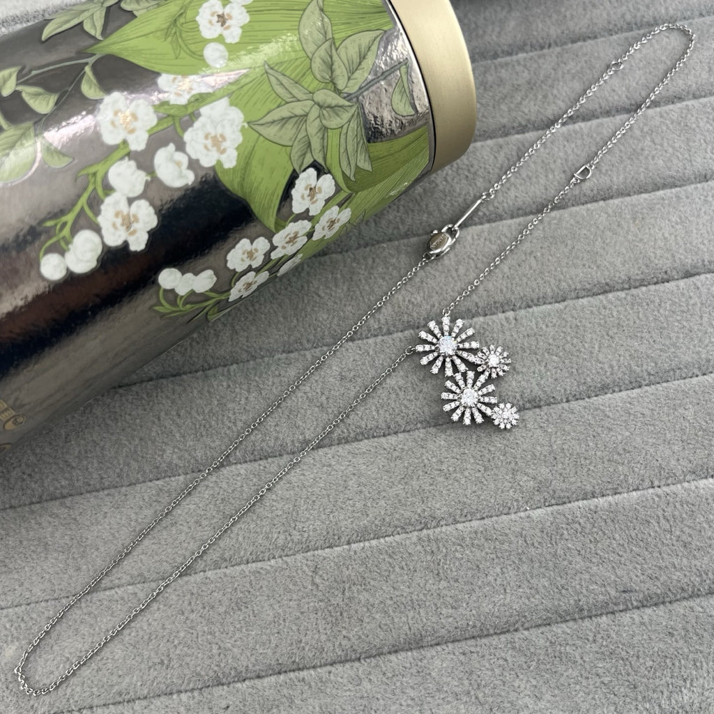 Damiani Style Floral Cubic Zirconia 18K Gold-Plated Necklace detail view 3