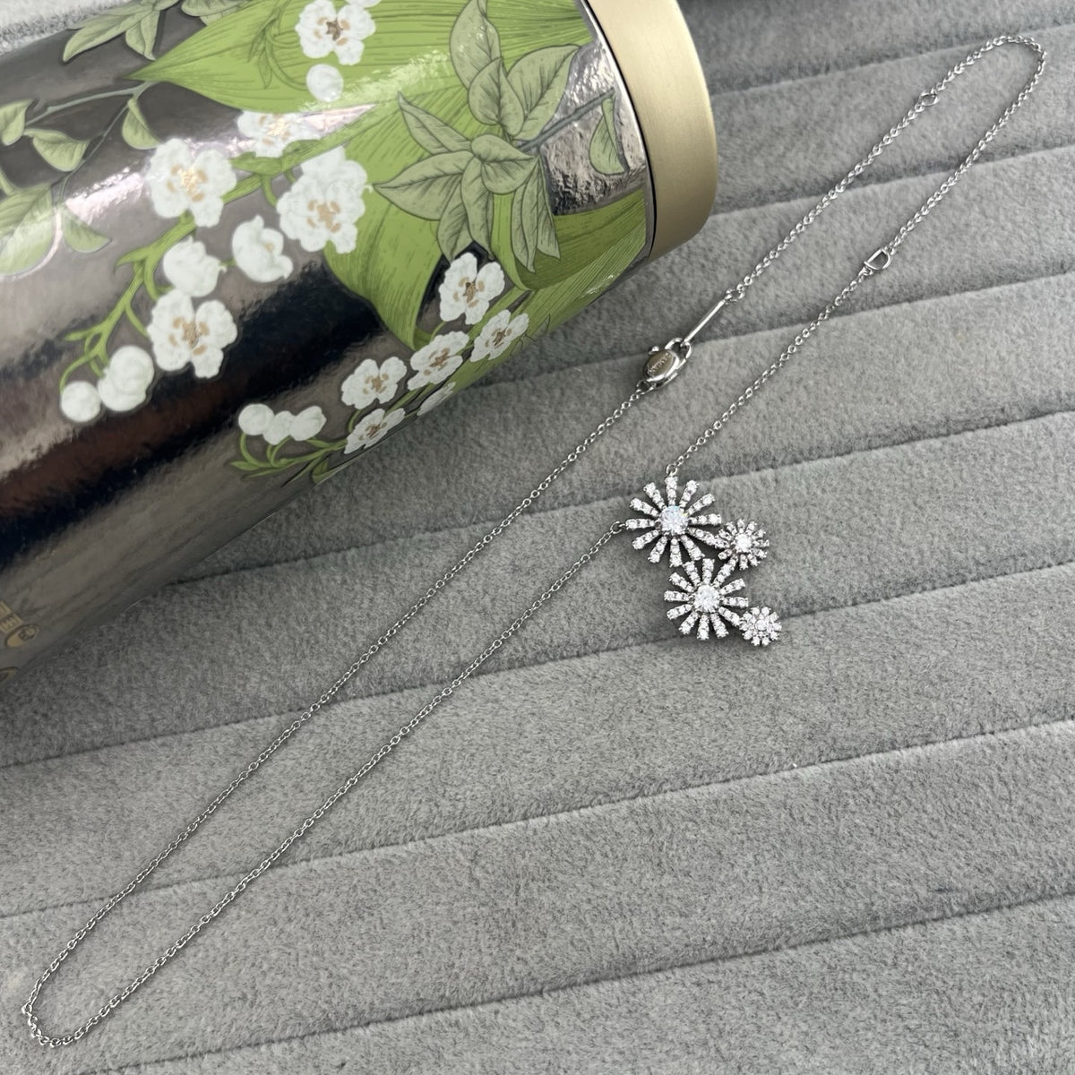 Damiani Style Floral Cubic Zirconia 18K Gold-Plated Necklace detail view 3