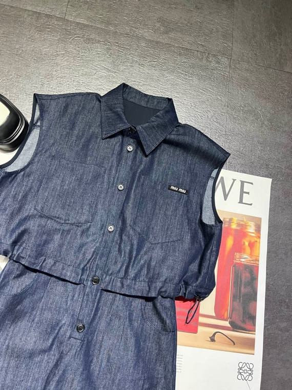 Denim Polo Sleeveless Top & Skirt Set