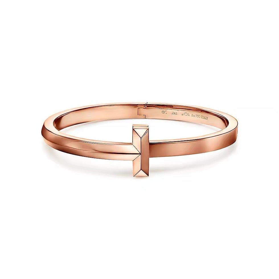 Tiffany Style T Motif Cubic Zirconia 18K Gold-Plated Bangle detail view 9