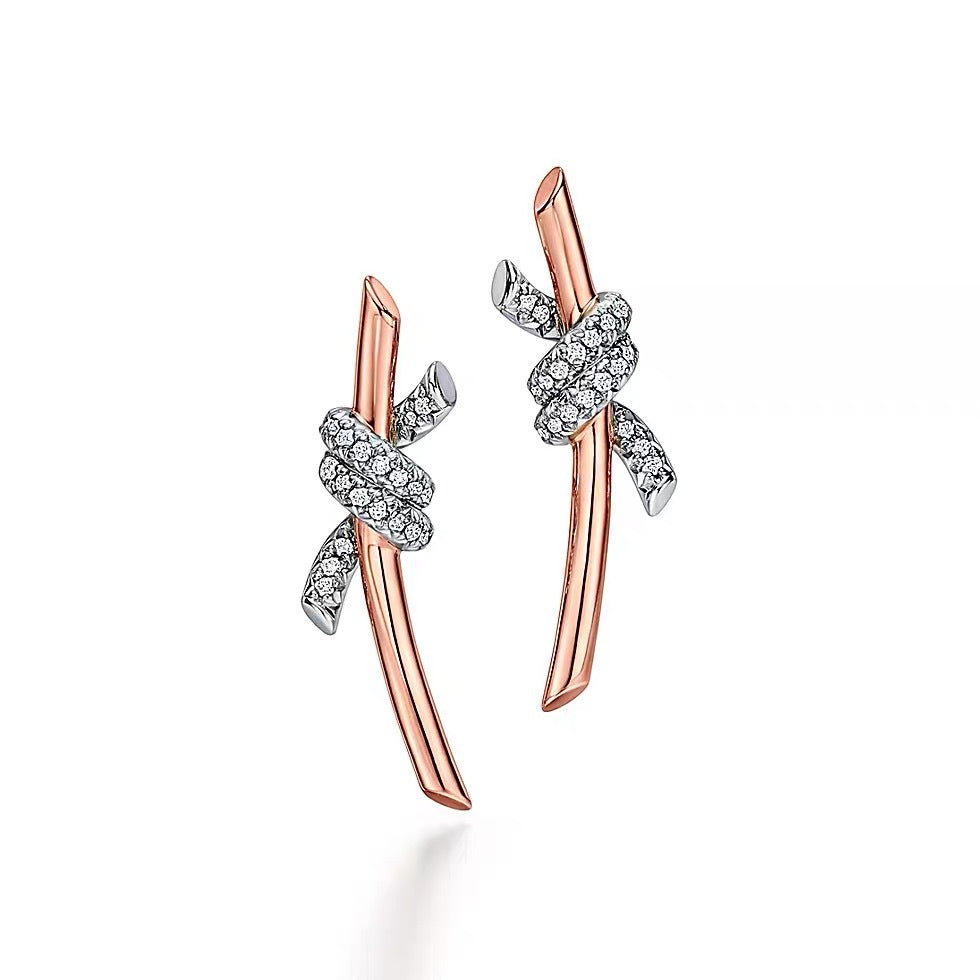 Tiffany Style Knot Cubic Zirconia 18K Gold-Plated Earrings detail view 3