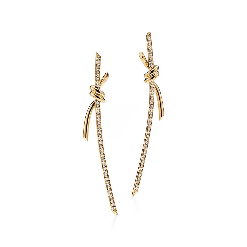 Tiffany Style Knot Cubic Zirconia 18K Gold-Plated Earrings detail view 6