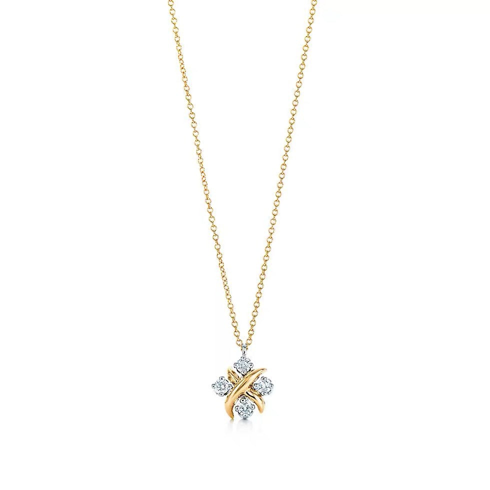 Tiffany Style Four-Leaf Clover Cubic Zirconia 18K Gold-Plated Necklace detail view 2