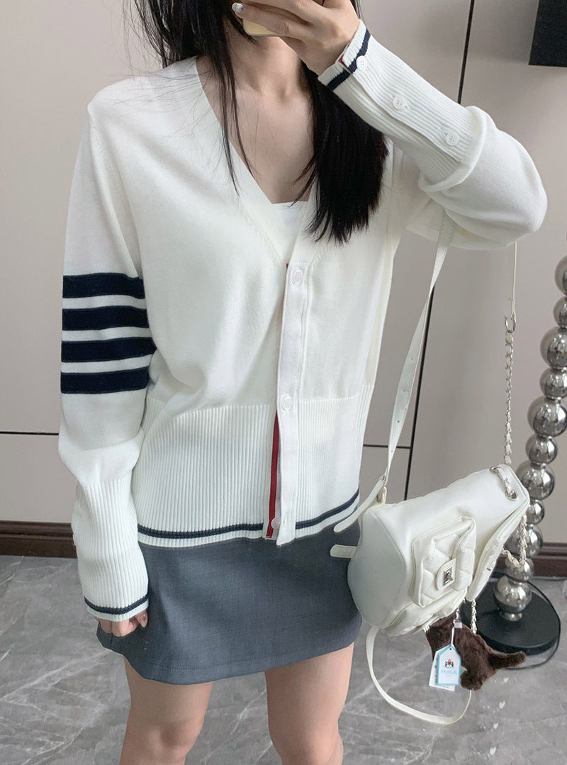 2025SS  Back goose V-neck cardigan THOM TREND