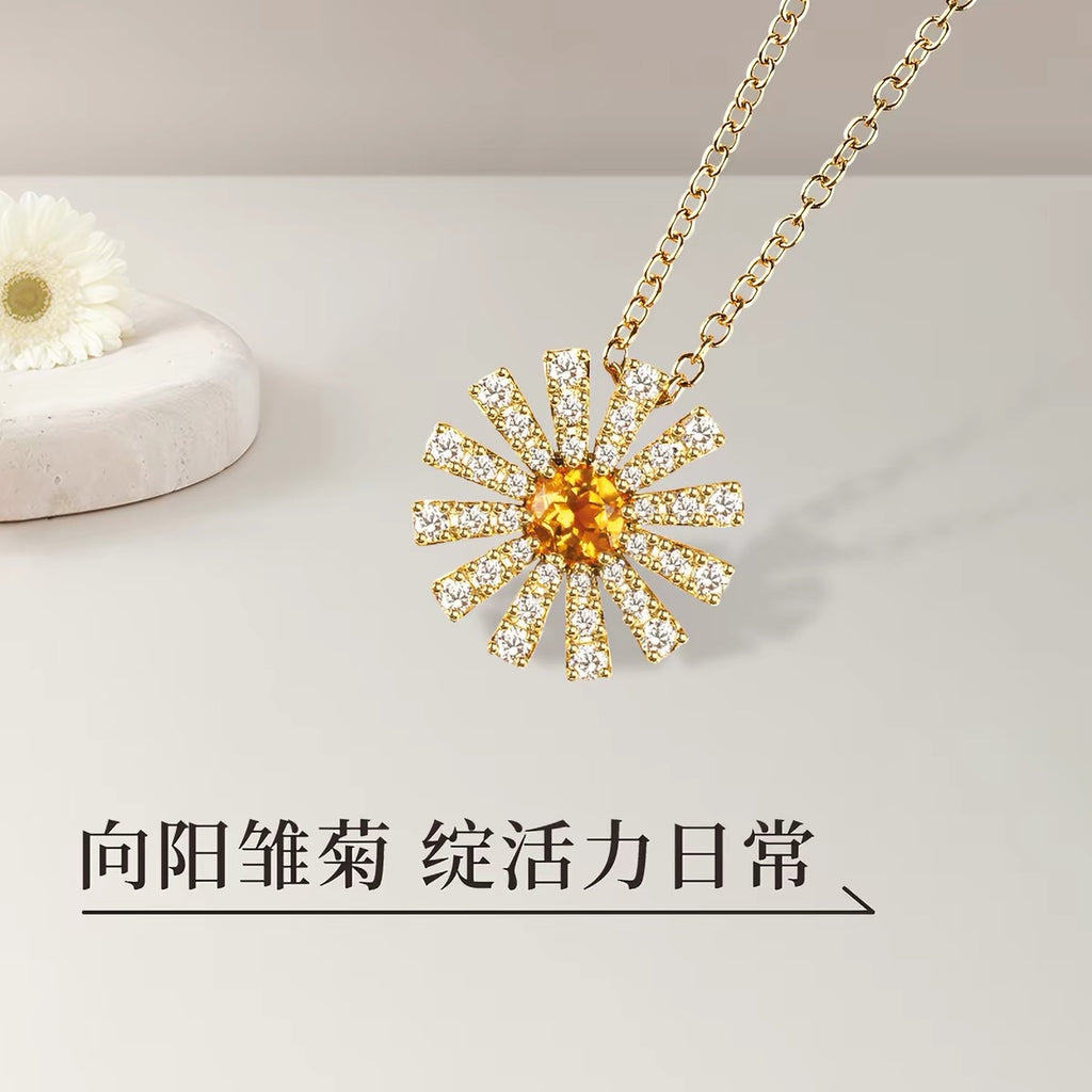 Damiani Style Floral Cubic Zirconia 18K Gold-Plated Necklace detail view 2