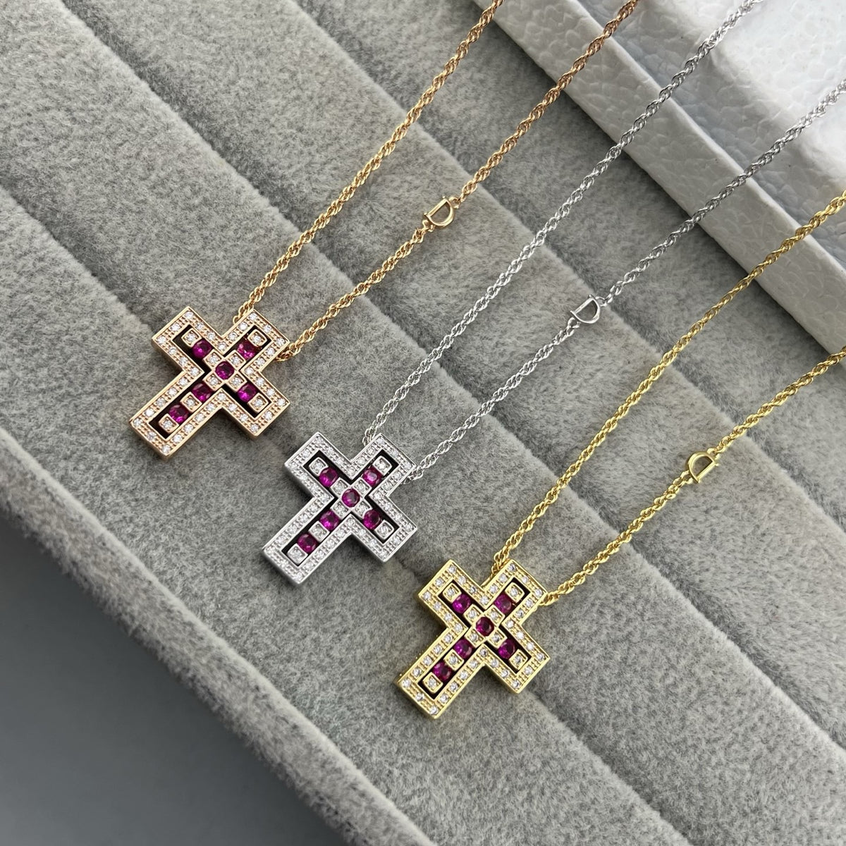 Damiani Style Cross Cubic Zirconia White-Gold-Plated Necklace detail view 1
