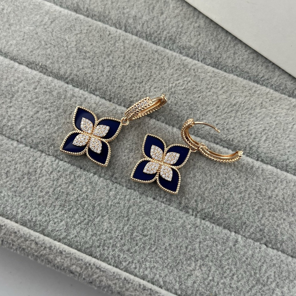 Roberto Coin Style Four-Leaf Clover Cubic Zirconia Earrings detail view 5