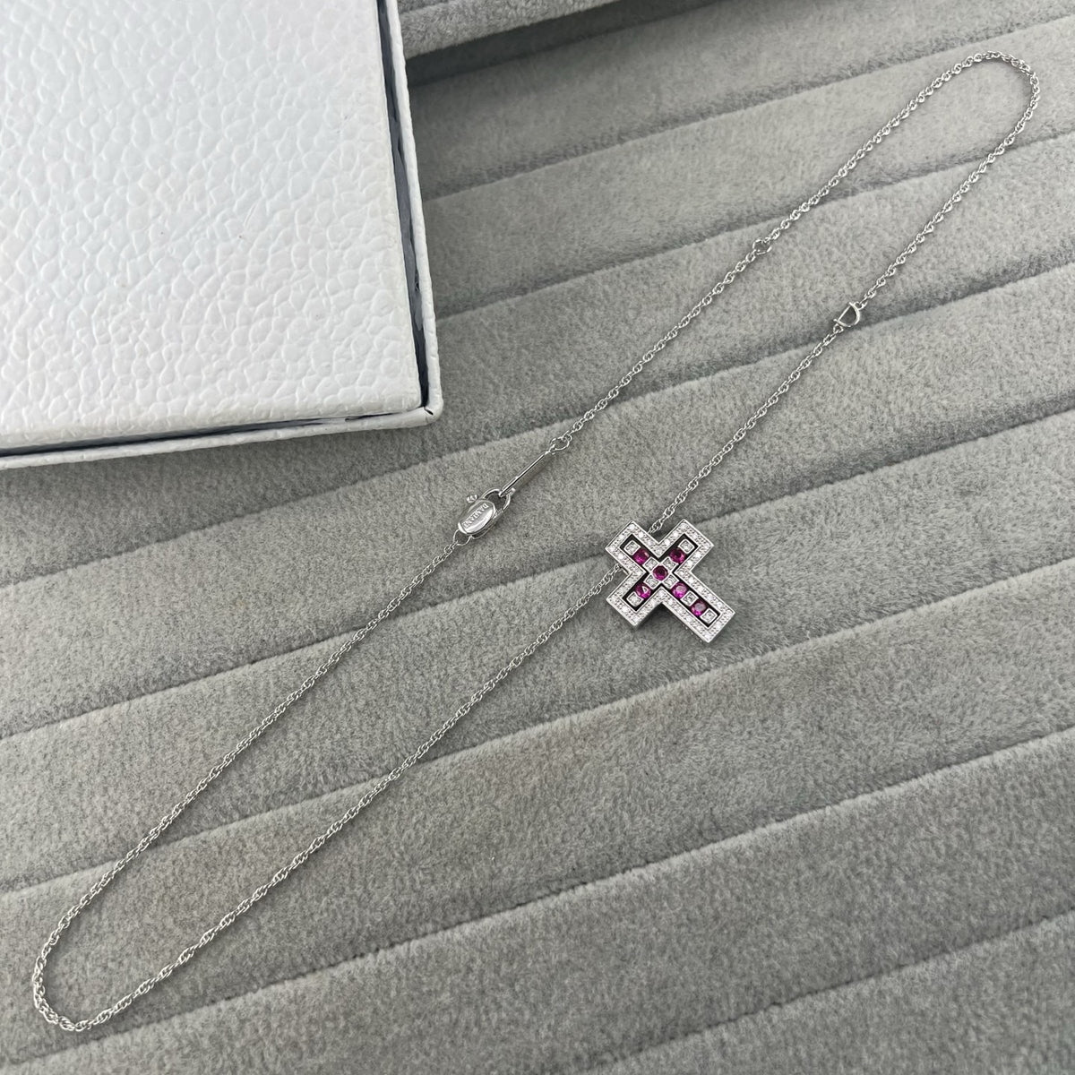 Damiani Style Cross Cubic Zirconia White-Gold-Plated Necklace detail view 11