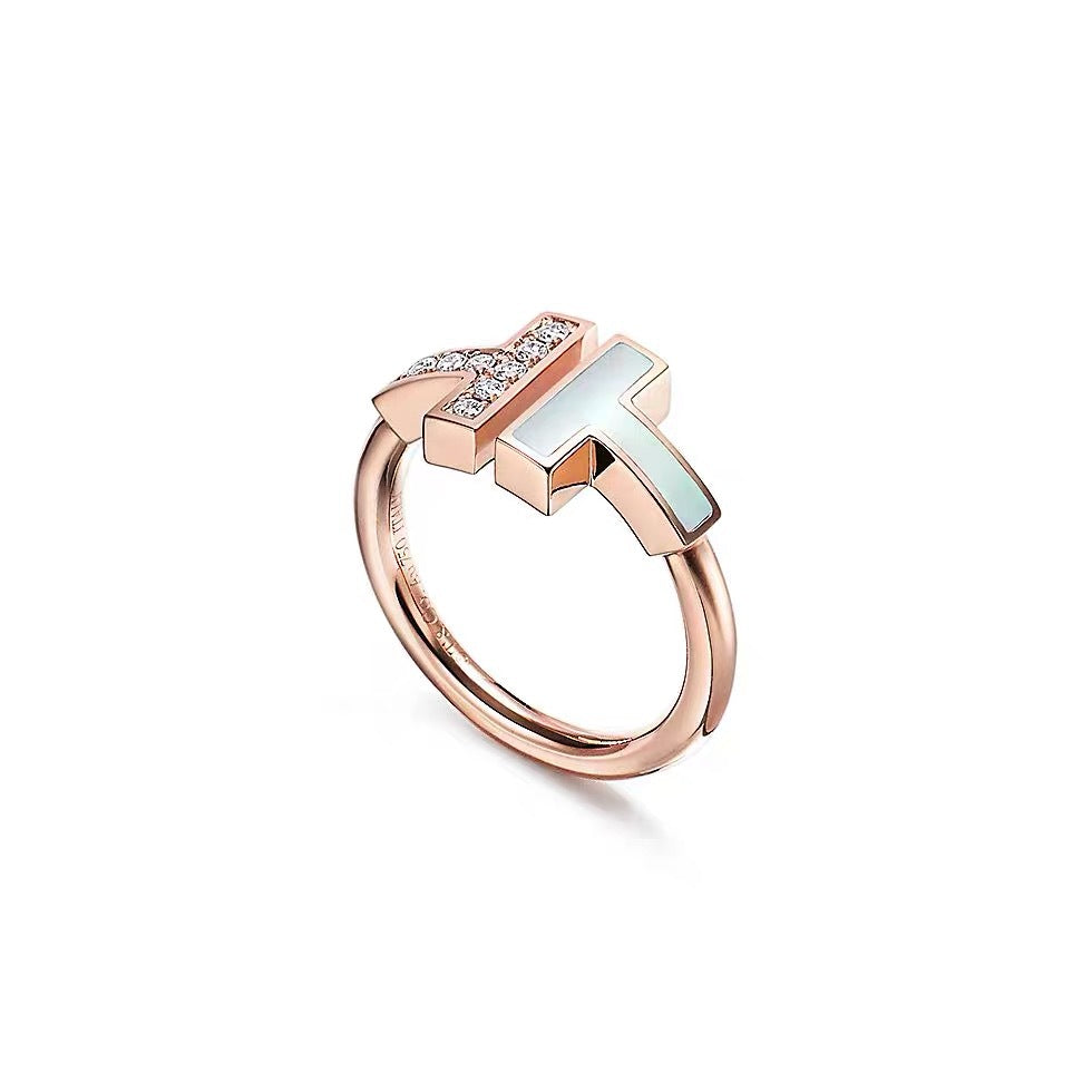 Tiffany Style T Motif Cubic Zirconia 18K Gold-Plated Ring detail view 10
