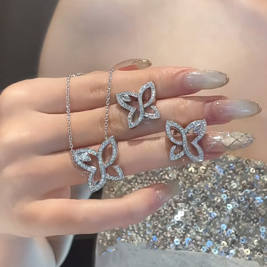 Harry Winston Style Butterfly Lily Cubic Zirconia Necklace detail view 3