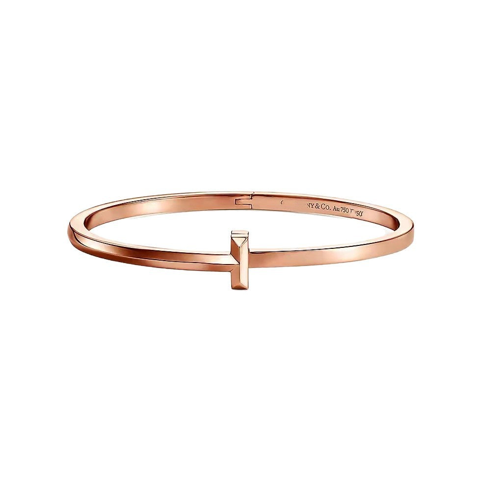 Tiffany Style T Motif Cubic Zirconia 18K Gold-Plated Bangle detail view 4