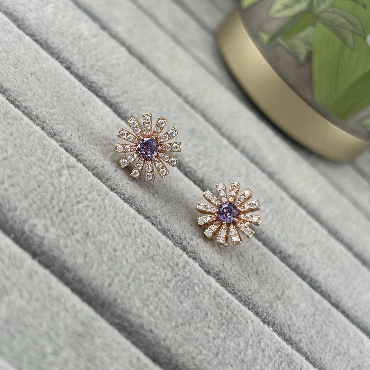 Damiani Style Floral Cubic Zirconia 18K Gold-Plated Earrings detail view 3