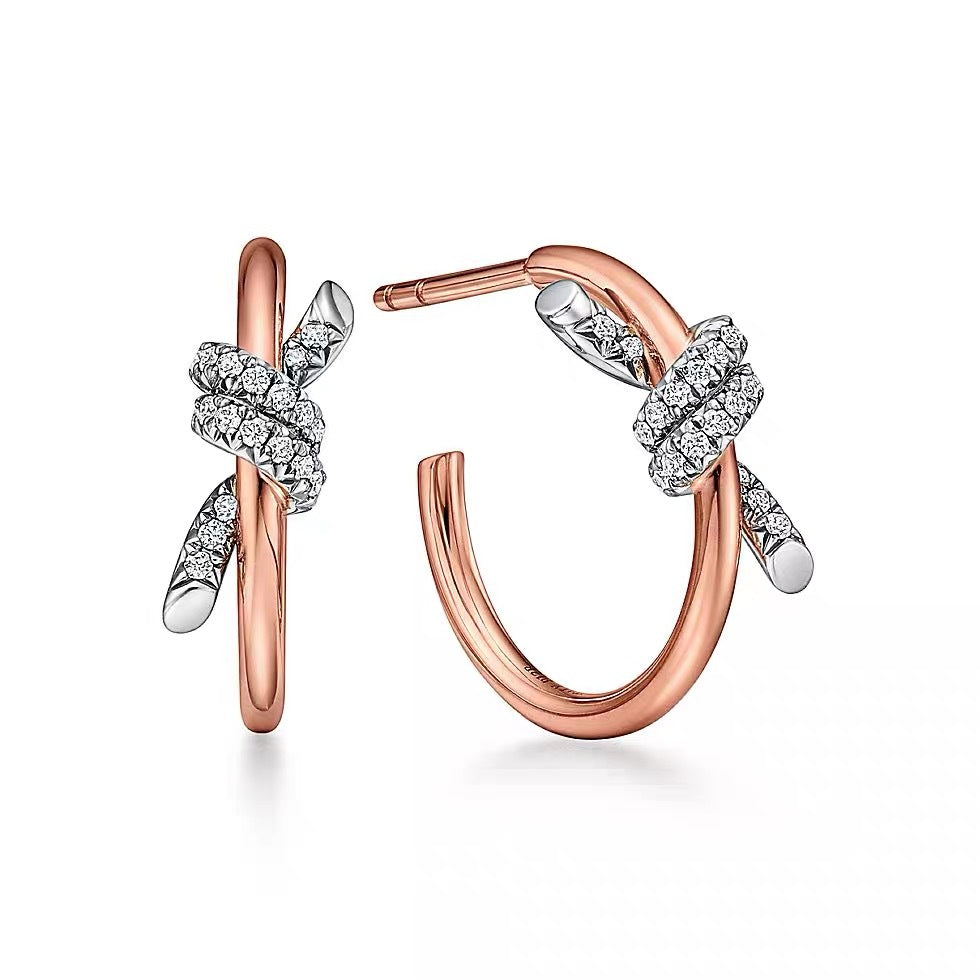 Tiffany Style Knot Cubic Zirconia 18K Gold-Plated Earrings detail view 10