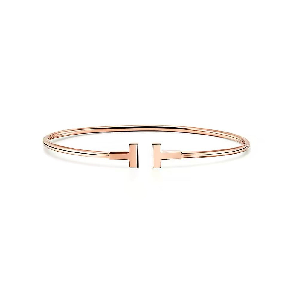 Tiffany Style T Motif Cubic Zirconia Bangle detail view 5