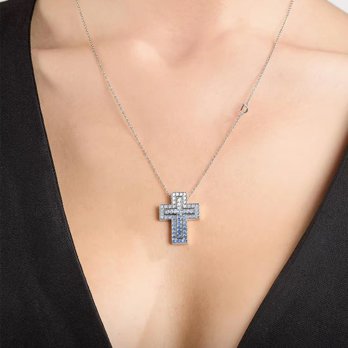 Damiani Style Cross Cubic Zirconia White-Gold-Plated Necklace detail view 1