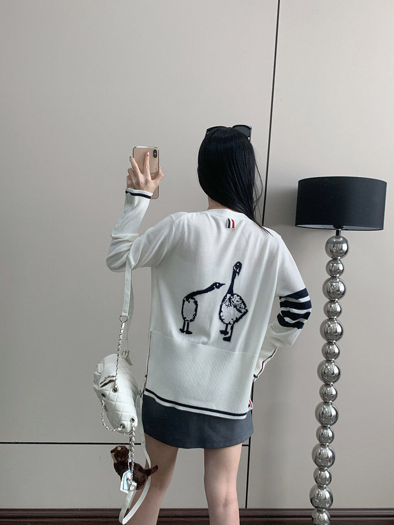 2025SS  Back goose V-neck cardigan THOM TREND