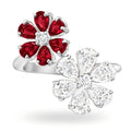 Harry Winston Style Forget-Me-Not Floral Cubic Zirconia Ring - Red