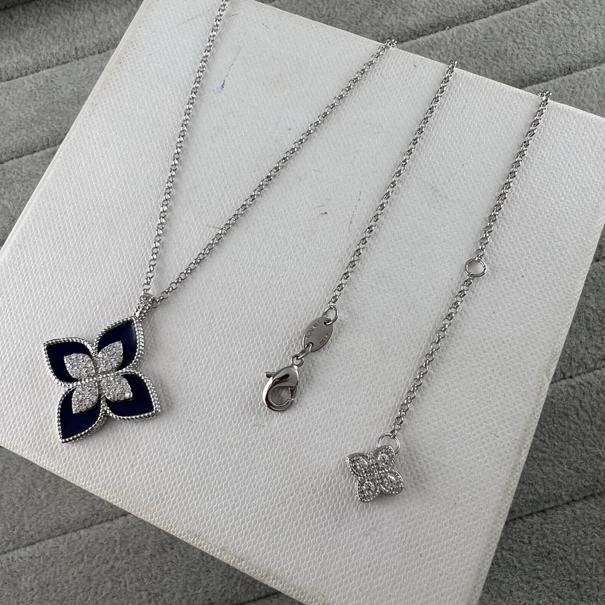 Roberto Coin Style Four-Leaf Clover Cubic Zirconia Necklace detail view 6