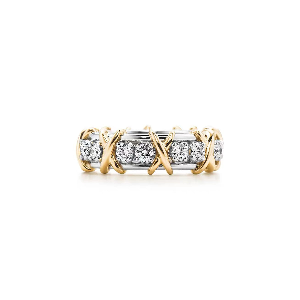 Tiffany Style Crossover Cubic Zirconia 18K Gold-Plated Ring - Gold Tone Two-Tone