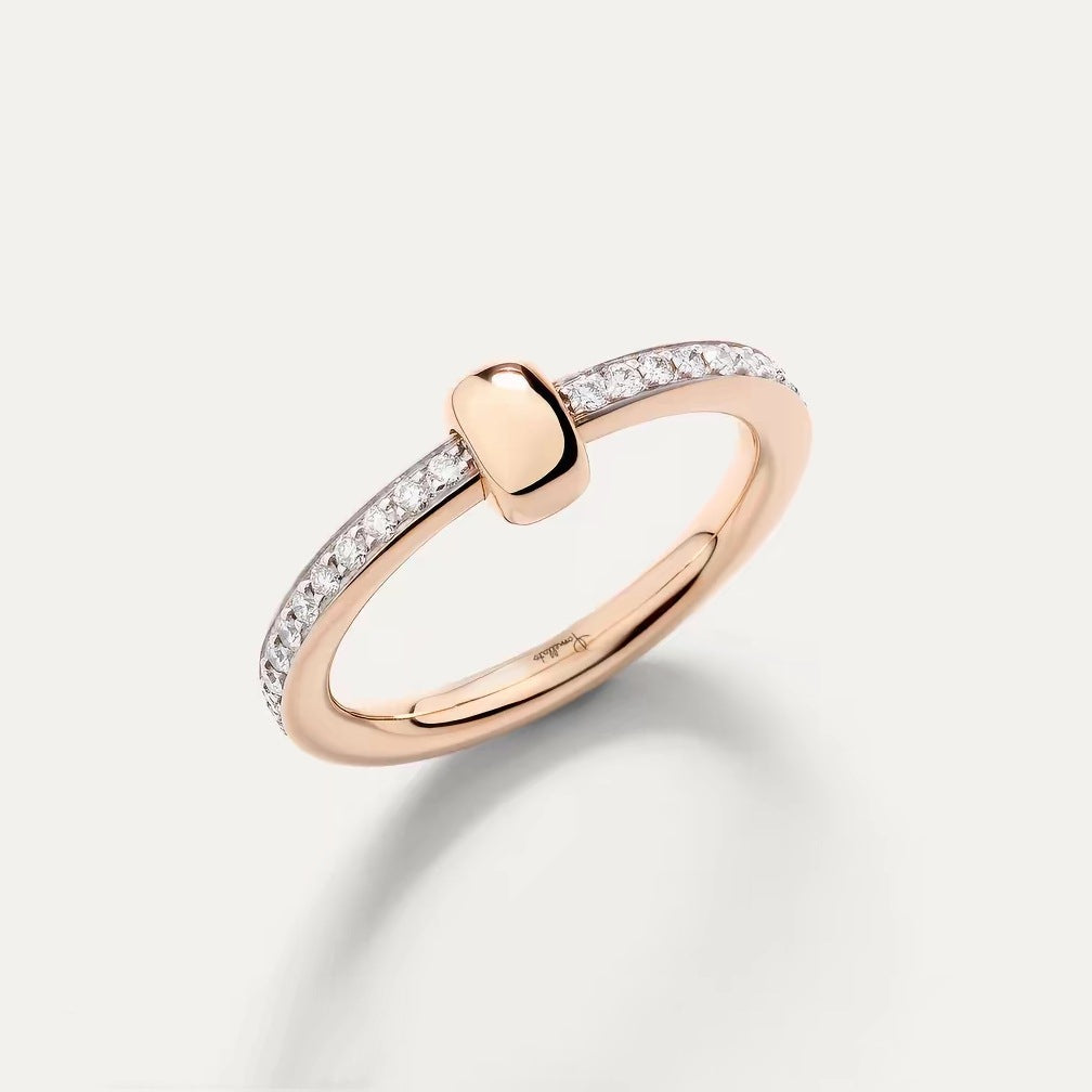 Pomellato Style Classic Cubic Zirconia 18K Gold-Plated Ring - Small Square Pavé Ring