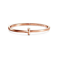 Tiffany Style T Motif Cubic Zirconia 18K Gold-Plated Bangle - T1 Narrow Rose Gold Tone