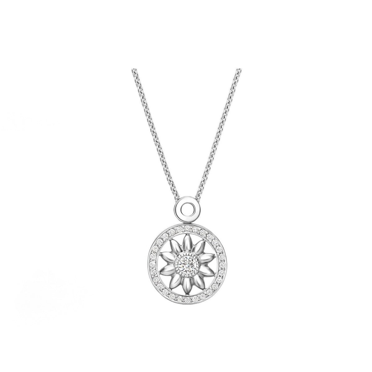 Harry Winston Style Sun Compass Cubic Zirconia 18K Gold-Plated Necklace - Necklace Silver Tone