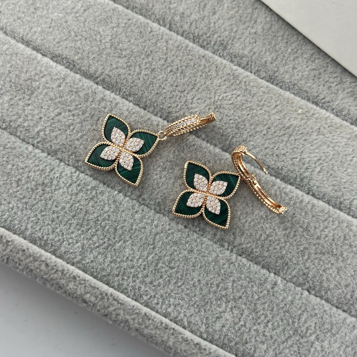 Roberto Coin Style Four-Leaf Clover Cubic Zirconia Earrings detail view 8